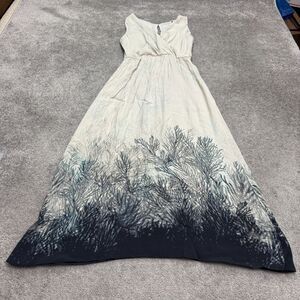 Zara Basics Maxi Wrap Dress Womens Medium White Blue Botanical Print Sleeveless